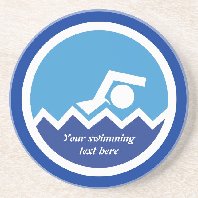 Swimming gifts, swimmer on a blue circle custom coaster (Front)