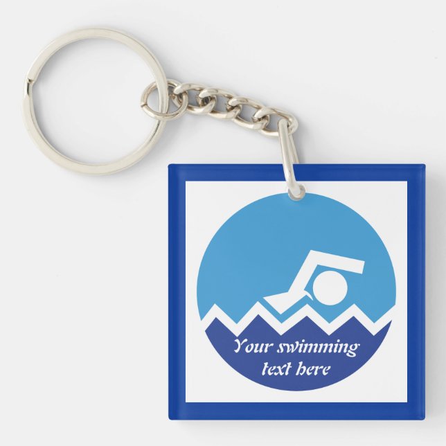 Swimming gifts, swimmer on a blue circle custom key ring (Front)