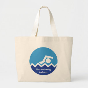 Swimming gifts, swimmer on a blue circle custom large tote bag