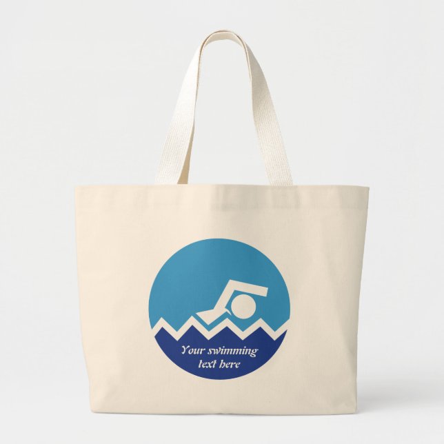 Swimming gifts, swimmer on a blue circle custom large tote bag (Front)