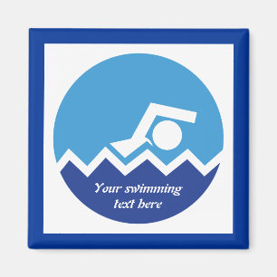 Swimming gifts, swimmer on a blue circle custom magnet