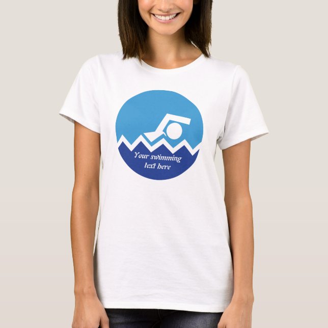 Swimming gifts, swimmer on a blue circle custom T-Shirt (Front)