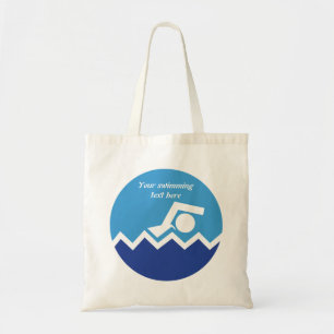 Swimming gifts, swimmer on a blue circle custom tote bag