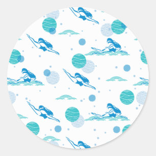 Swimming Girl in the water art pattern Classic Round Sticker