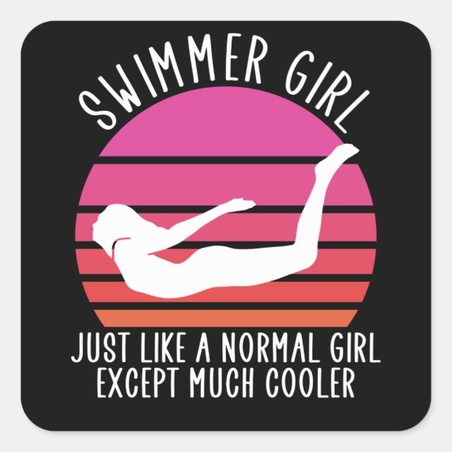 swimming girl square sticker (Front)