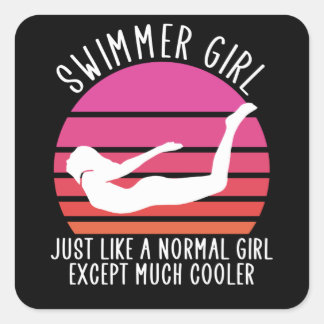 swimming girl square sticker