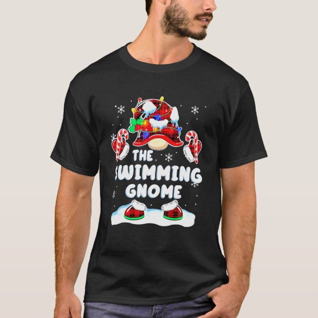 Swimming Gnome Gnomies Red Plaid Matching Family C T-Shirt (Front)