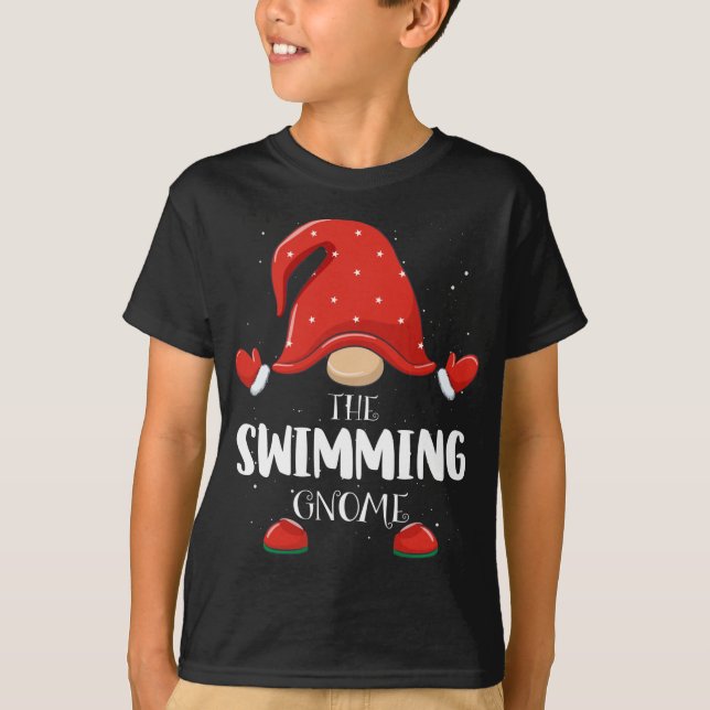 Swimming Gnome Matching Family Christmas Pajama T-Shirt (Front)