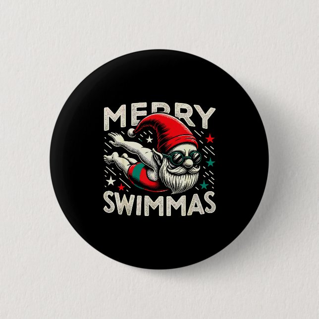 Swimming Gnome, Merry Swimmas, Swimmer Christmas  6 Cm Round Badge (Front)