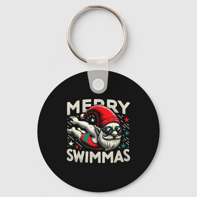 Swimming Gnome, Merry Swimmas, Swimmer Christmas  Key Ring (Front)