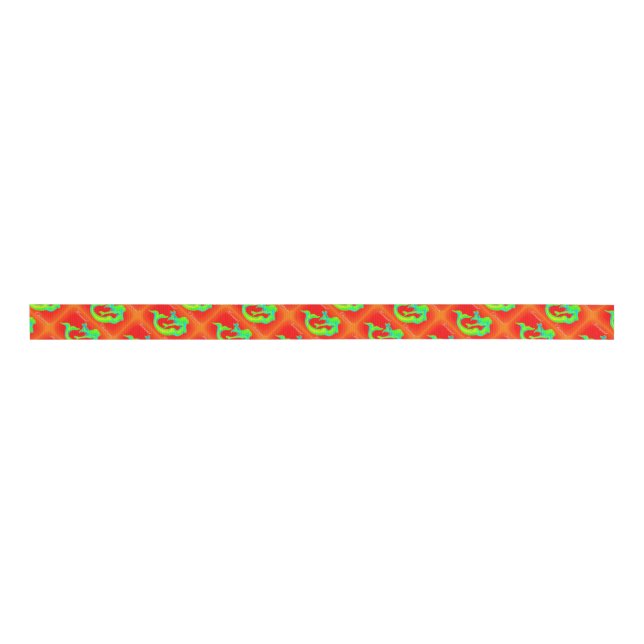 swimming green mermaids on red grosgrain ribbon (Front)