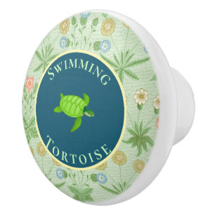 Swimming Green Tortoise Ceramic Knob