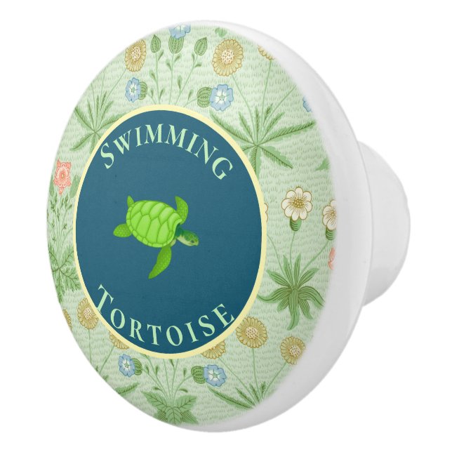 Swimming Green Tortoise Ceramic Knob (Right)