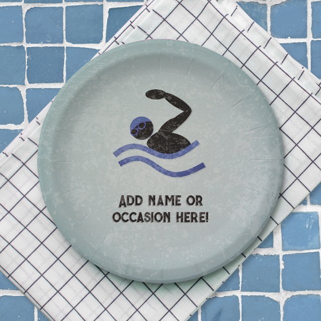 Swimming Guy with Metal look masculine party theme Paper Plate (Creator Uploaded)