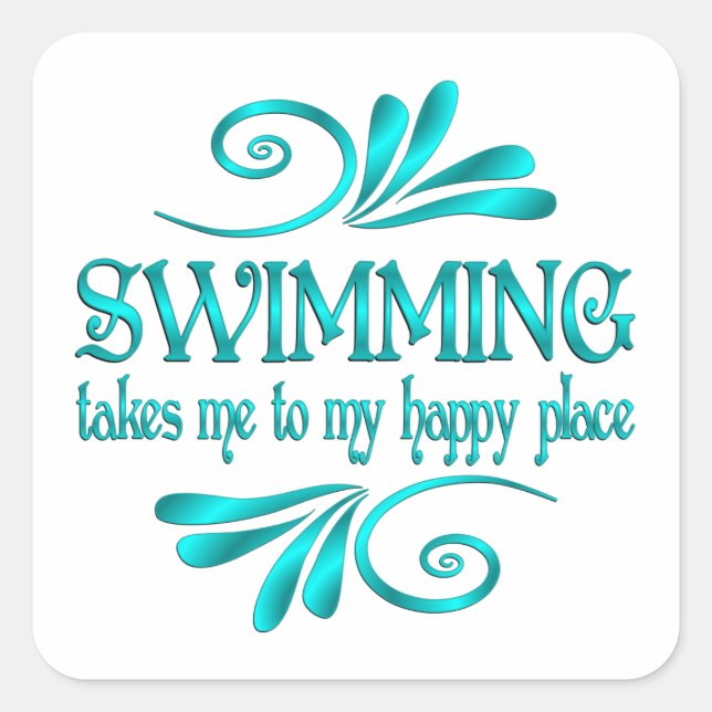 Swimming Happy Place Square Sticker (Front)