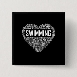 Swimming Heart Coach Swimmer Gift Swim Lover Gifts 15 Cm Square Badge