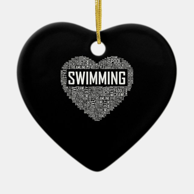 Swimming Heart Coach Swimmer Gift Swim Lover Gifts Ceramic Tree Decoration (Front)