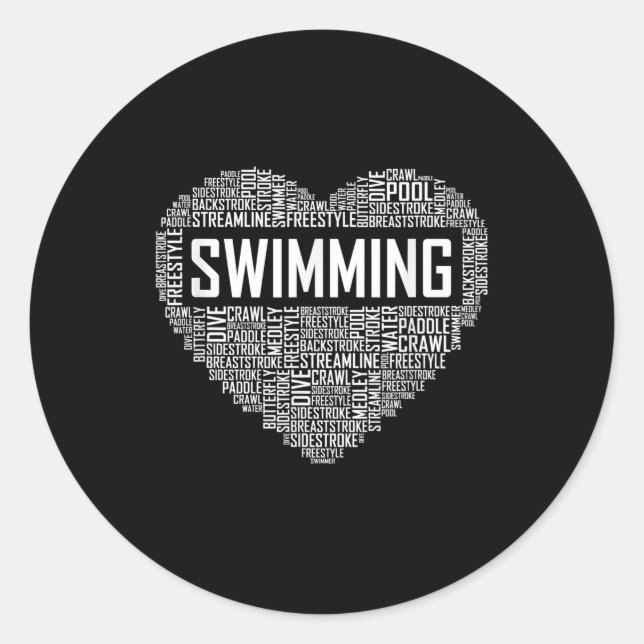 Swimming Heart Coach Swimmer Gift Swim Lover Gifts Classic Round Sticker (Front)
