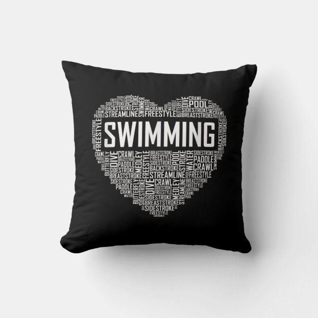 Swimming Heart Coach Swimmer Gift Swim Lover Gifts Cushion (Front)