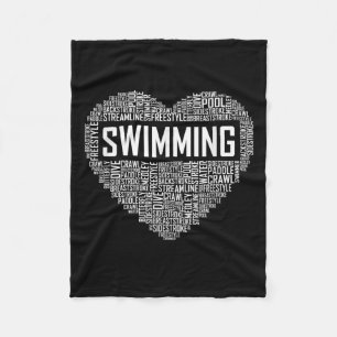 Swimming Heart Coach Swimmer Gift Swim Lover Gifts Fleece Blanket