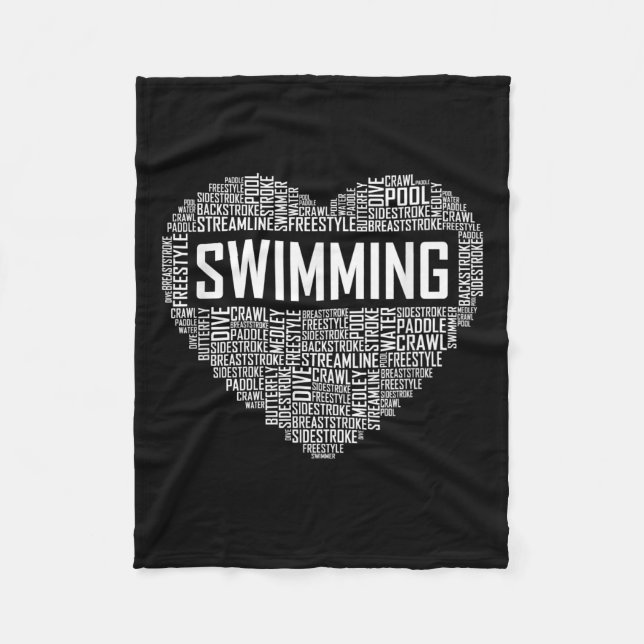 Swimming Heart Coach Swimmer Gift Swim Lover Gifts Fleece Blanket (Front)