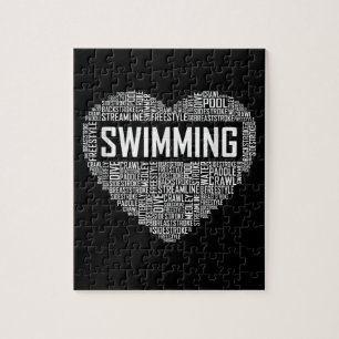 Swimming Heart Coach Swimmer Gift Swim Lover Gifts Jigsaw Puzzle