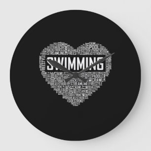 Swimming Heart Coach Swimmer Gift Swim Lover Gifts Large Clock