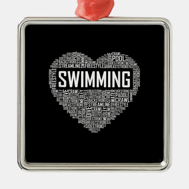 Swimming Heart Coach Swimmer Gift Swim Lover Gifts Metal Tree Decoration (Front)