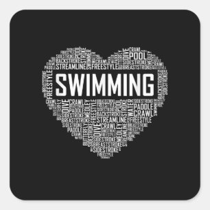 Swimming Heart Coach Swimmer Gift Swim Lover Gifts Square Sticker