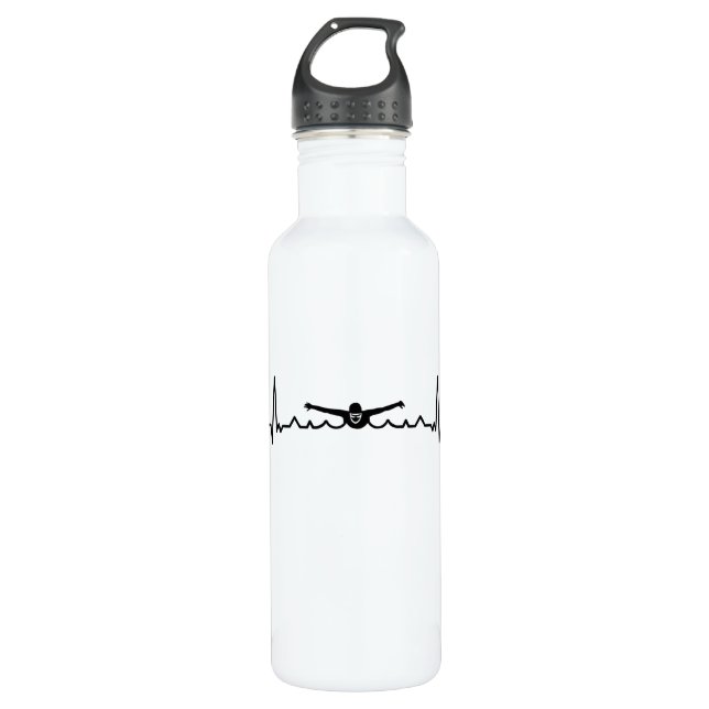Swimming Heartbeat Gift for Swimmers 710 Ml Water Bottle (Front)