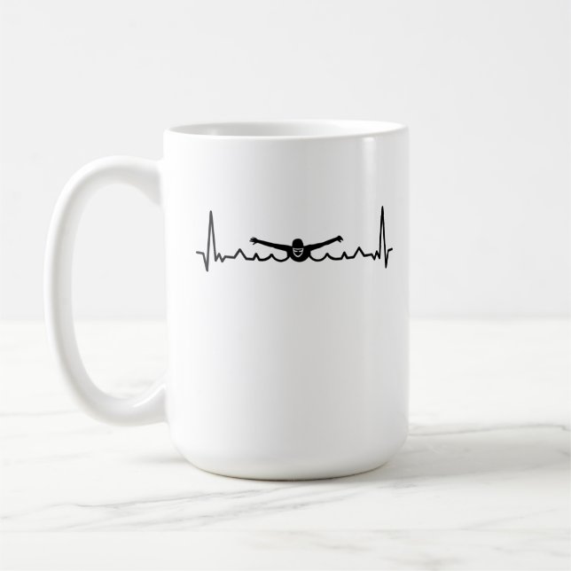 Swimming Heartbeat Gift for Swimmers Coffee Mug (Left)