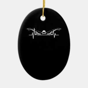 Swimming Heartbeat Swim Team Swimmer Women Girls Ceramic Tree Decoration