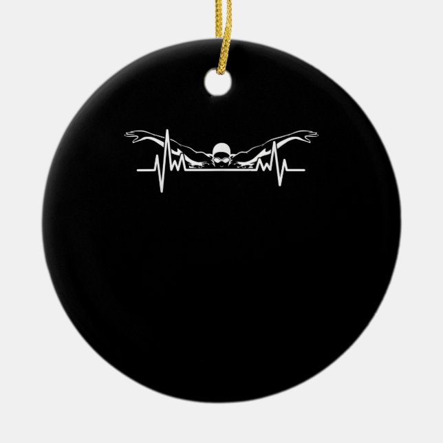 Swimming Heartbeat Swim Team  Swimmer Women Girls Ceramic Tree Decoration (Front)