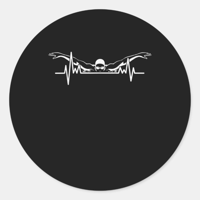 Swimming Heartbeat Swim Team  Swimmer Women Girls Classic Round Sticker (Front)