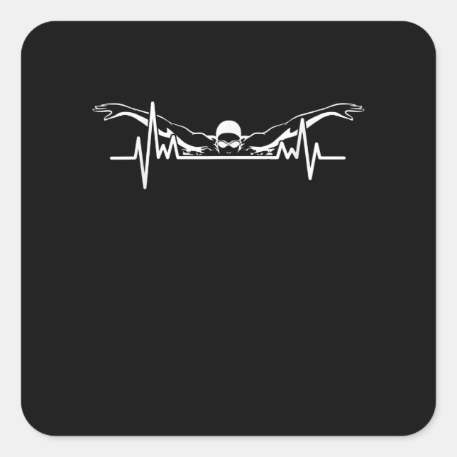 Swimming Heartbeat Swim Team Swimmer Women Girls Square Sticker (Front)