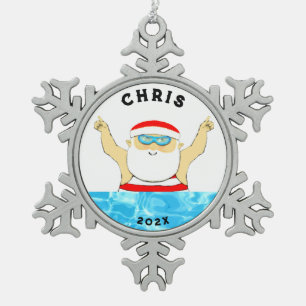 Swimming Holiday Gift Snowflake Pewter Christmas Ornament