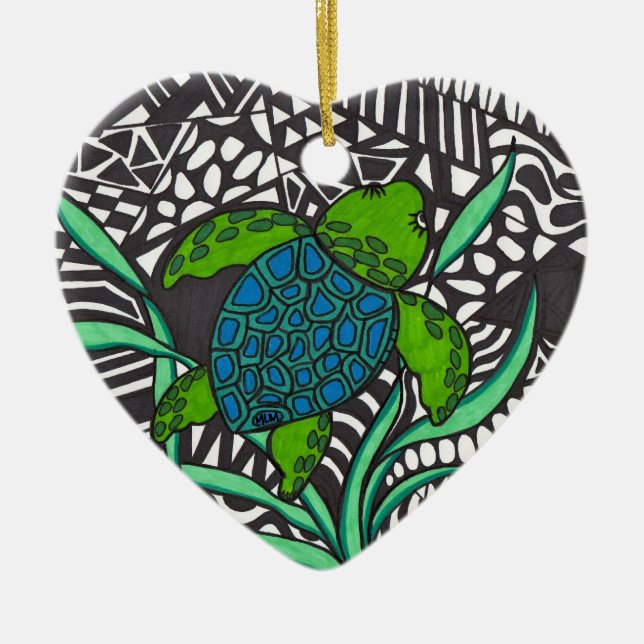 Swimming Honu sea turtle seaweed  Ornament (Front)