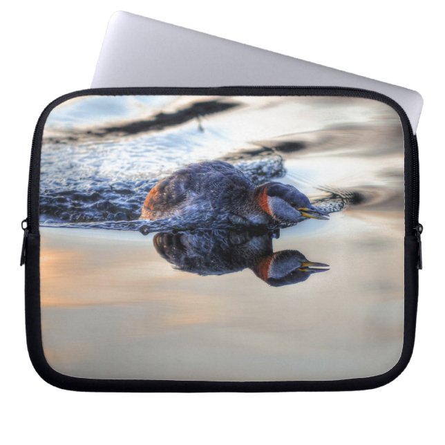 Swimming Hunting Red-necked Grebe Wildlife Photo Laptop Sleeve (Front)