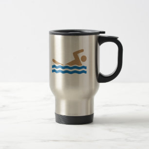 Swimming icon pictograph in colour travel mug