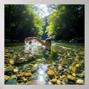 Swimming in a Clear Stream Poster