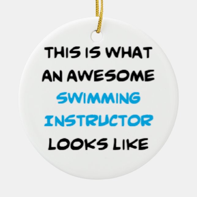 swimming instructor, awesome ceramic tree decoration (Front)