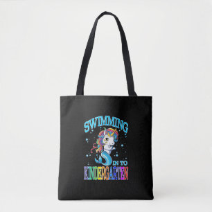 Swimming Into Kindergarten Unicorn Mermaid T-Shirt Tote Bag
