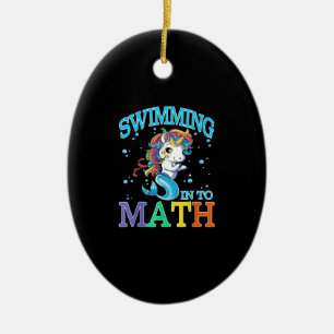 Swimming Into Math Unicorn Mermaid T-Shirt Ceramic Tree Decoration
