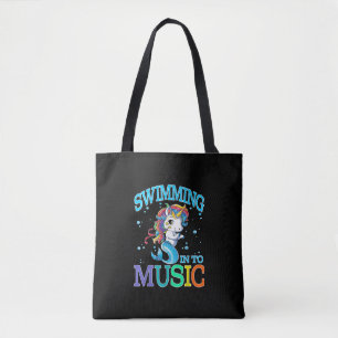 Swimming Into Music Unicorn Mermaid T-Shirt Tote Bag