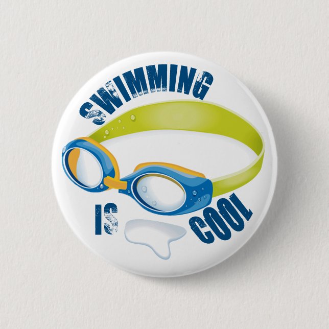 SWIMMING IS COOL 6 CM ROUND BADGE (Front)