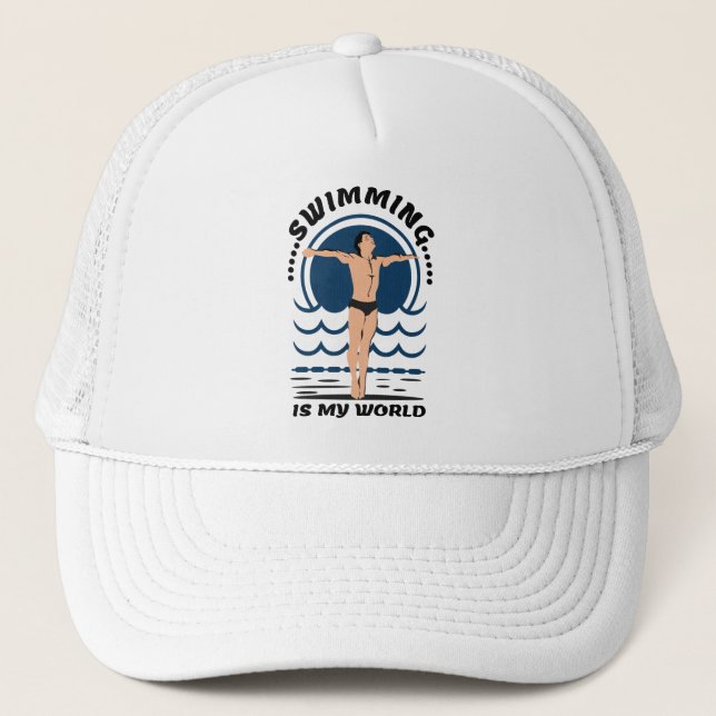 Swimming is My World - Swimmer in Speedo Trucker Hat (Front)