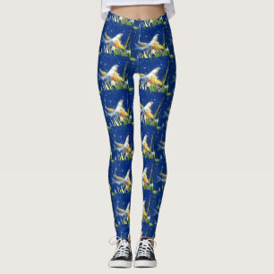 swimming koi on blue leggings
