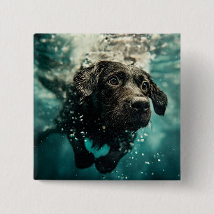 Swimming Labrador Puppy Underwater Design 15 Cm Square Badge