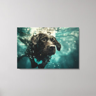 Swimming Labrador Puppy Underwater Design Canvas Print