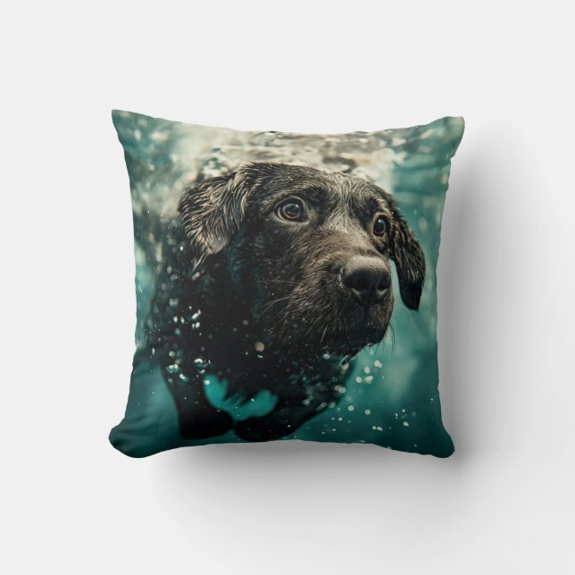 Swimming Labrador Puppy Underwater Design Cushion (Front)